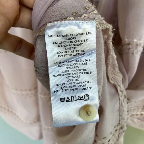 Anthropologie Sarabeth Embroidered Peasant Button Blouse XL Pink Oversized Boho - Picture 12 of 15